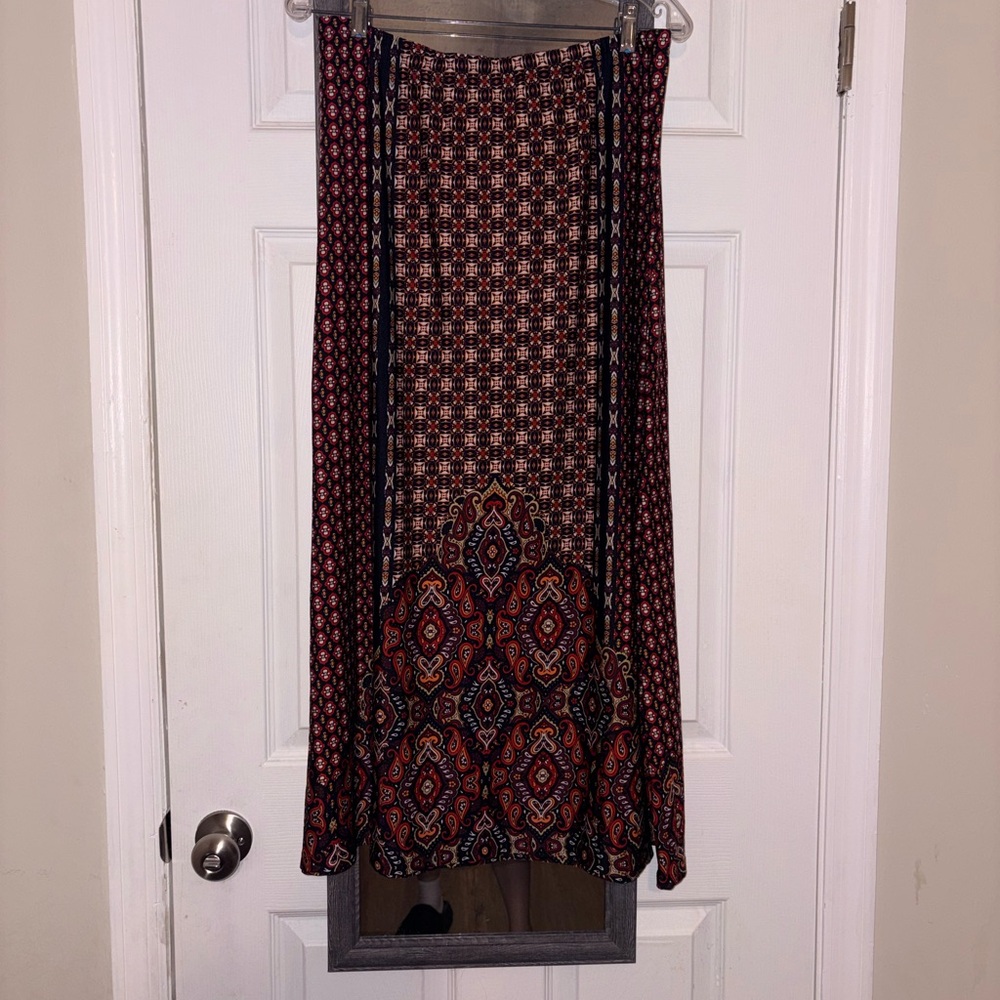 Southern Lady Red and Black Geometric Maxi Skirt